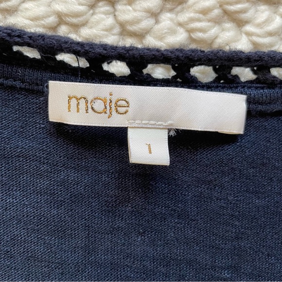 Maje blue linen t-shirt with crocheted trim - Picture 9 of 9